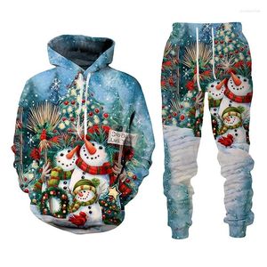 Tracksuits voor heren grappig Snowman 3D -print hoodie/broek/pak kerstthema Kinderen Men Men Tracksuitset Hip Hop Street Wear