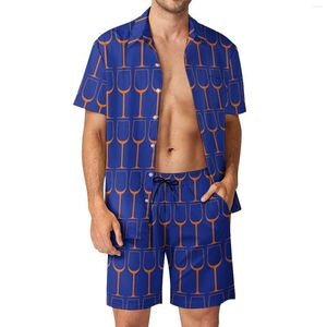 Trainingspakken voor heren Gator Wijnglazen Strandkleding Herensets Wijnliefhebbers Vrijetijdsoverhemdset Zomer Custom Shorts 2-delig Koel pak Grote maat 2XL 3XL