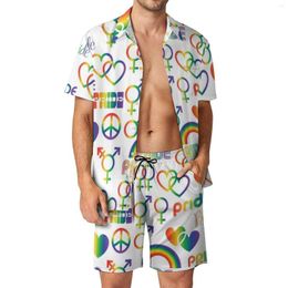 Chándales para hombres Orgullo gay Conjuntos para hombres LGBT Amor Camisa casual Conjunto Pantalones cortos de playa hawaianos Traje impreso de verano Ropa de dos piezas Tallas grandes