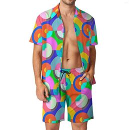 Chándales de hombre Geo Print Men Sets Multi Circles Pantalones cortos casuales Camisa de vacaciones Conjunto de verano Traje gráfico de moda Ropa de manga corta de gran tamaño