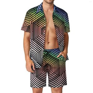 Survêtements pour hommes Géométrie Hommes Ensembles Optique Art Chemise Décontractée Ensemble Streetwear Shorts De Plage D'été Costume Personnalisé 2 Pièce Vêtements Grande Taille