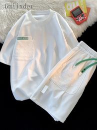 Tracksuits voor heren Gmiixder Simple Wafle Suit Women Summer Thin Loose Urban Design Niche T -Shirt Shorts Casual Sportswear Patch Design 2 stks Set 230324
