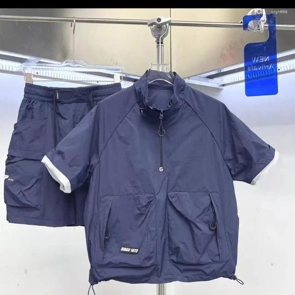 Survêtements pour hommes Gmiixder Summer Sportswear Suit Cool Half Zipper Pockets Shirt Joggers Cargo Shorts Unisex Streetwear Sun Protection