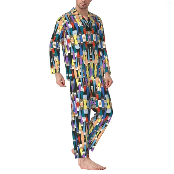 Survêtements pour hommes Gnome God Chrismas Pyjama à manches longues avec pantalon en flanelle de coton et manches longues