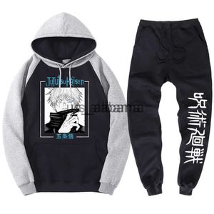 Survêtements pour hommes Gojo Satoru Anime Jujutsu Kaisen Impression Sweat à capuche Pantalon Casual Sweat-shirt Lâche Automne Vêtements Harajuku Polaire Mâle Top Ensembles x0907