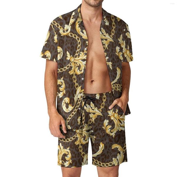 Suits-survains pour hommes Chaînes Gold Set Hommes Baroque Style Casual Shorts Shirt Set Summer esthétique Costume Custom Suit à manches courtes Plus taille