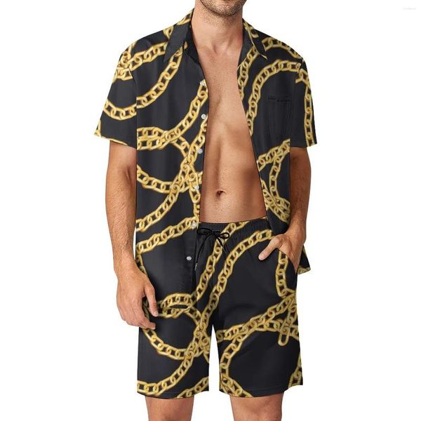 Survêtements pour hommes Chaîne dorée Hommes Ensembles Liens Imprimer Chemise décontractée Ensemble Vintage Beachwear Shorts Été Costume Graphique Vêtements Deux Pièces 2XL 3XL