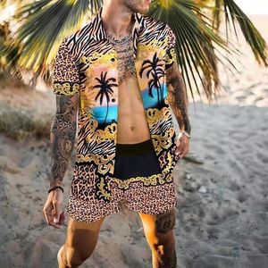 Survêtements pour hommes imprimé léopard doré hommes chemise décontractée à manches courtes ensembles Shorts de plage été Streetwear vacances costumes hawaïens S3XL 230720