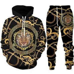 Tracksuits voor heren Golden Lion 3D Gedrukte hoodie/broek/pak Heren Casual grafische streetwear pullover Sweatshirt Outfits Set Hip Hop Cool Tracksuits 220826