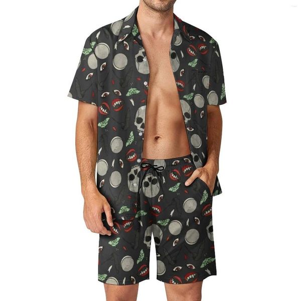 Survêtements pour hommes gothiques hommes ensembles shorts décontractés été vintage vacances chemise ensemble manches courtes motif costume surdimensionné cadeau