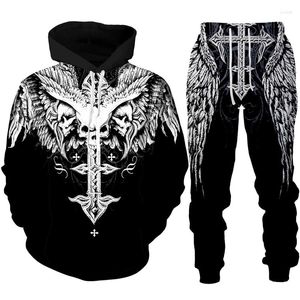 Tracksuits voor heren Gothic Skull Tattoo 3D Gedrukte Hoodie/Tracksuit Fashion Men's Motorcycle Biker Sportswear Set Cool Graphic Sweatshirt