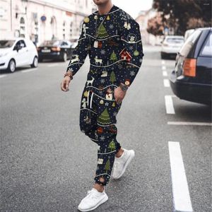 Tracksuits masculinos gráfico hoodie define 2 peças natal navidad sweetshirts sweatpants casual magro presente de natal outono conjuntos de pantalones