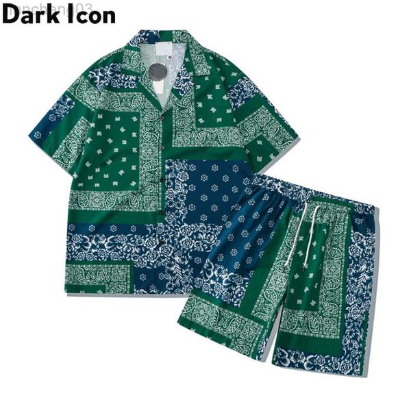 Chándales de hombre Bandana verde Conjuntos de playa de vacaciones Hombres Mujeres Verano Material delgado Conjunto de hombres W0329