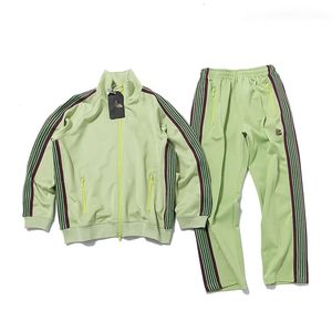 Sucts de survêtement masculins Green Needles Jacket Set Butterfly Broidered Side Webbing Suit Pantal