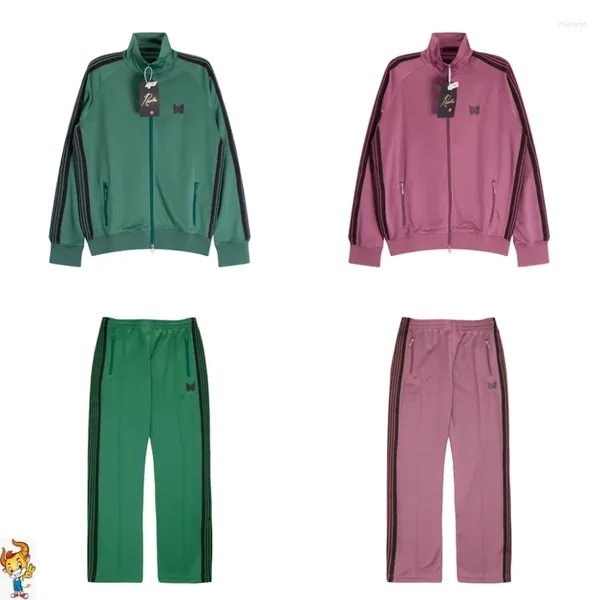 Chándales para hombres Agujas rosadas verdes AWGE Pantalones de pista Chaquetas con cremallera Set Hombres Mujeres Bordado Mariposa Logo Stripe Sweetpants Pantalones Traje