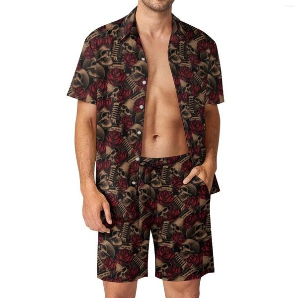 Chándales para hombres Conjuntos de esqueletos grunge para hombres Música Micrófono Conjunto de camisa informal Hawaii Fitness Pantalones cortos al aire libre Traje gráfico de verano 2 piezas