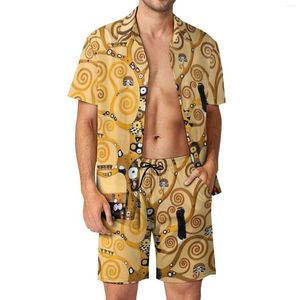 Survêtements pour hommes Gustav Klimt Art Beach Hommes Ensembles Arbre de vie Chemise décontractée Ensemble de conception d'été Shorts Costume de nouveauté en deux pièces Grande taille 2XL 3XL