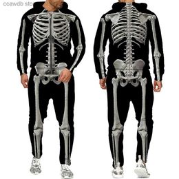 Trainingspakken voor heren Halloweeen Cosplay Skeleton Splanchna 3D all-over print Rits Trainingspakken Heren Hoodie Broek 2-delige set Streetwear Pakken T240110