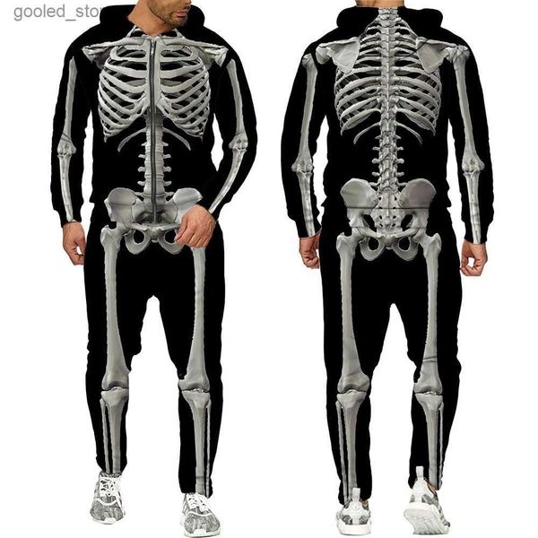 Survêtements pour hommes Halloweeen Cosplay Skeleton Splanchna 3D All Over Print Zipper Survêtements Hommes Sweat à capuche Pantalon 2 pièces Ensemble Streetwear Costumes Q231117