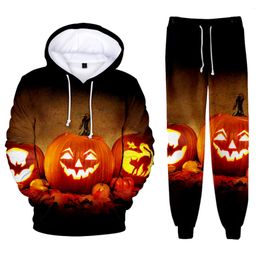 Survêtements pour hommes Halloween Sweats à capuche Pull Ensemble Garçons et filles Cadeaux Automne / Hiver Costume de mode Polaire Citrouille Imprimé Pull à capuche 2 pièces Tenues 230831