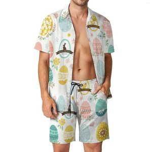 Trainingspakken voor heren Happy Easter herensets Kleurrijk Ei Grafisch Casual Shorts Vakantieoverhemd Set Zomer Trendy aangepast pak Grote maten kleding