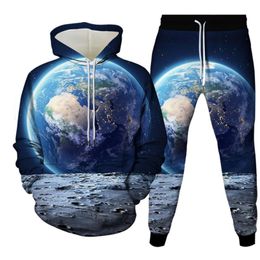 Survêtements pour hommes Harajuku Galaxy Planète Lune Univers Impression Vêtements Hommes Hoodies Tenues Costume Femmes Sweat Jogging Pantalon 2pcsEnsemblesHommes
