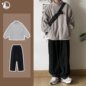 Heren Trainingspakken Harajuku Mannen 2-delige Set Half Hoge Kraag Mode Losse Trui Grote Zak Hip Hop Casual broek Pak Japans Paar 2023