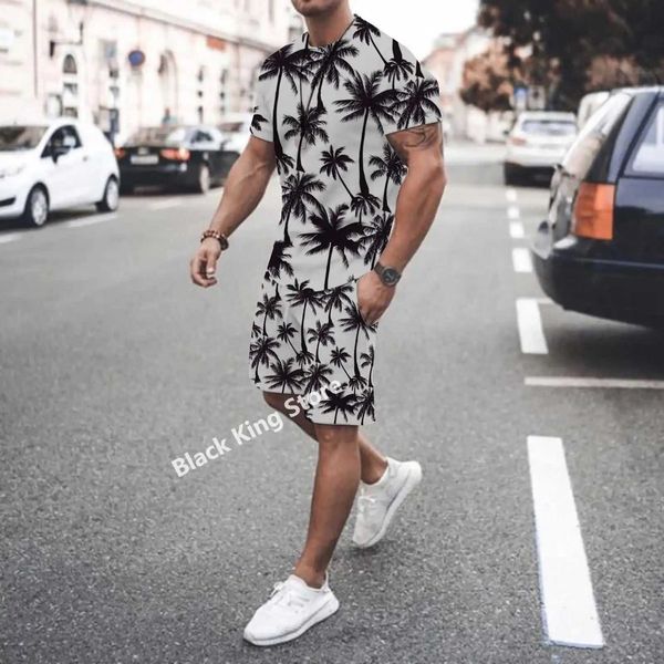 Parcours masculins Hawaii hommes Strtwear surdimensionné set Summer Men Suit 3d Imprime Maple Leaf T-shirt Short T-shirts Two Piece Tracksuit Clothes For Men T240507