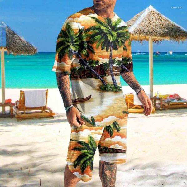 Survêtements pour hommes Hawaii Survêtement Cocotier Imprimé 3D T-shirt Shorts Ensembles 2 Pièces Streetwear Surdimensionné Plage Vacances Costumes Homme Vêtements