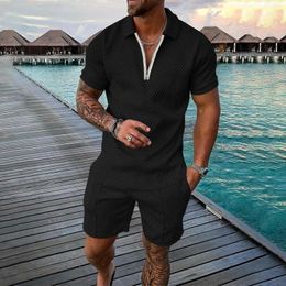 Survêtements pour hommes Hawaiian Man'S Two Piece Set Zipper Laple Short Sleeve Top Suit Shorts Beach Tropical Hawaiianss Body Sports For Men