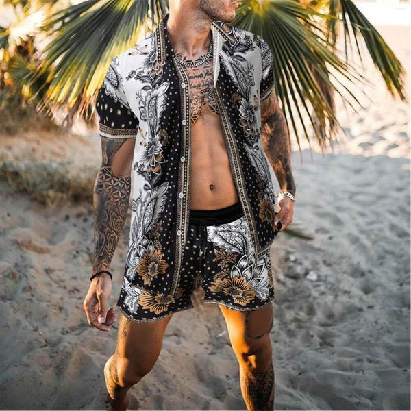 Survêtements pour hommes hawaïen correspondant ensemble hommes été mode à manches courtes costume loisirs plage chemise Shorts décontracté ample mâle