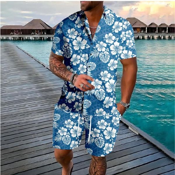 Tracks Tracksuits Hawaiian Multicolor Flowers Button Shirts Shorts Summer Florals Colours Sets Place Hipster Streetwear Tracksuit Men Vêtements