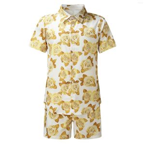 Heren tracksuits Hawaiian Set Heren bloemendruk Korte mouw Zomer Casual shirt Strand Tweedelig pak 2022 Fashion Men Sets T2