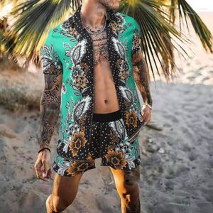 Survêtements pour hommes ensemble hawaïen hommes impression à manches courtes été décontracté chemise à fleurs plage deux pièces costume 2022 mode hommes ensembles # t2g