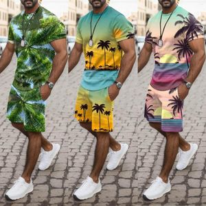 Survêtements pour hommes T-shirt hawaïen Costume décontracté Short d'été à manches courtes Un ensemble de pantalons de plage Street Wear avec tee-shirt simple pour homme