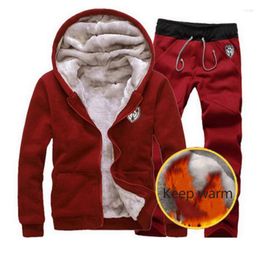 HEFLASHOR Hiver Hommes Ensemble Casual Chaud Épais À Capuche Veste Pantalon 2PC Intérieur Polaire Hoodies Zipper Survêtement Mâle Sport Costume