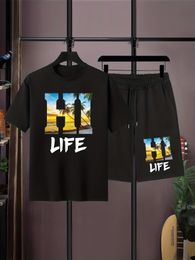 Trainingspakken voor heren Hi Life 2-delige outfits T-shirt met ronde hals, korte mouwen en shorts met trekkoord Grote maten 230724