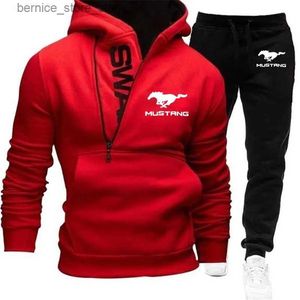 Trainingspakken voor heren Hoge kwaliteit mode herenhoodie Ford Mustang autoprint herfst winter heren trui + broek casual sport heren 2-delige set Q231211