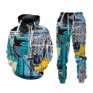 Tracksuits voor heren Hip Hop Graffiti 3D Cartoon Gedrukte Hoodie Pants Suit Cool Men/Women 2 PCS Sportwear Tracksuit Set Spring Autumn Men's