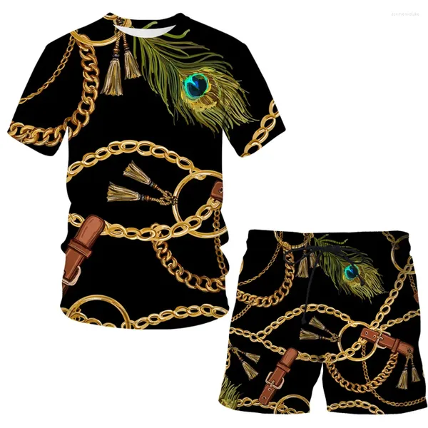 Chándales para hombres Hip Hop Harajuku Estilo de cadena de hierro Camiseta de calle Ropa de lujo Impresión 3D Hombre / Mujer Pantalones cortos Traje Niños Niñas Top casual