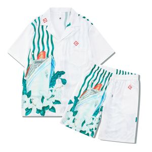 Chándales para hombres Hip Hop Hombres Conjunto de 2 piezas Botón de impresión vintage Camisa hawaiana y pantalones cortos Traje 2024 Moda de verano Casual Traje de manga corta