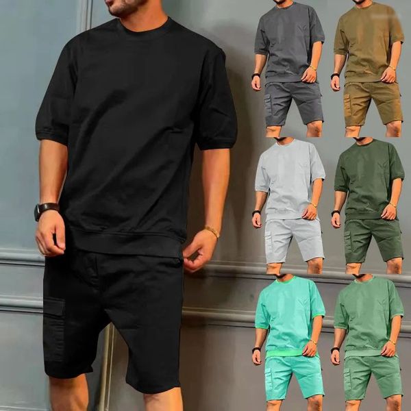 Survêtements pour hommes Hip Pop Mens Survêtement Été T-shirt Shorts Deux Pièces Ensemble Marque Mâle Couleur Unie Casual Sportswear Mari