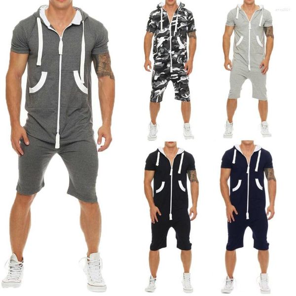 Survêtements pour hommes Hirigin 2022 Vente Hommes Coton Baggy Pantalon à manches courtes Costumes d'une pièce Combishorts Romper Fashion High Street Wear