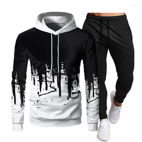 Survêtements pour hommes Chemise de sport à capuche Splash Costume Mode Grande Taille Ensemble élégant Loisirs de deux pièces pour vêtements Hommes Groupes de piste Pantalon Gym