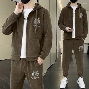 Heren Trainingspakken Hoodiejack Casual pak Herfst/winter Hoge kwaliteit Trend Los Corduroy Zakjas Broeken Sportkleding Tweedelige set