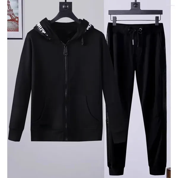 Chándales para hombres Conjunto de sudadera con capucha Otoño Invierno Clásico Cremallera de lujo Rhinestone Cardigan Pantalones de marca Alta calidad Casual de dos piezas