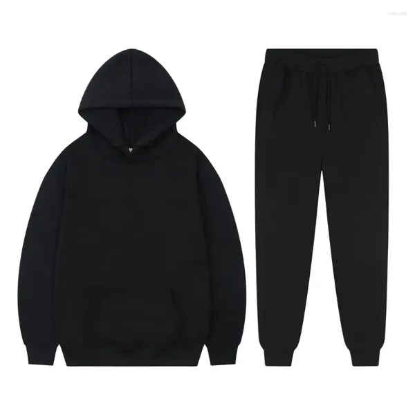 Survêtements pour hommes Sweats à capuche Ensembles Femmes Sweat-shirt de couleur unie Ensemble Casual Sweats à capuche à manches longues Pantalons Polar Deux pièces Costumes Y2K Pantalon de survêtement