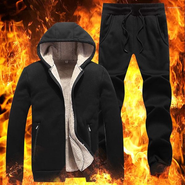 Survêtements pour hommes Sweats à capuche Sweat-shirt Pantalon de survêtement Costume Automne Hiver Chaud Ensembles de vêtements de sport Hommes Sweat à capuche d'hiver Épaissir Sweat à capuche en cachemire d'agneau