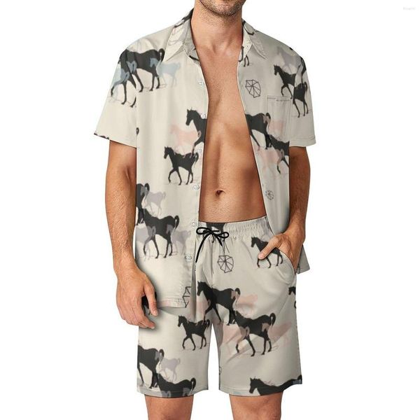 Survêtements pour hommes Horse Beach Hommes Ensembles Animal Chemise décontractée Ensemble d'été Short imprimé Deux pièces Costume drôle Grande taille 2XL 3XL