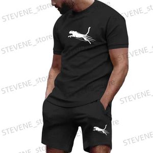 Heren trainingspakken Hot selling zomer T-shirt + shorts 2-delige set voor heren casual fitness jogging sportkleding hiphop ademende korte slved set T240326
